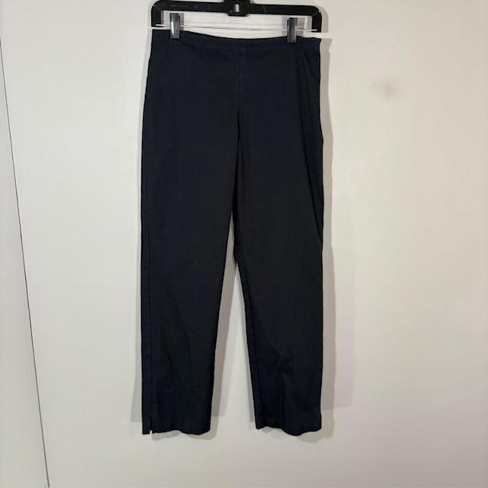 Eileen Fisher Dress Pants Womens XS Black Cotton Ankle Slim Pull On Stretch